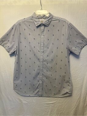Denim & Flower Ricky Singh Button Down Shirt Men’s Large Palm Tree Blue White